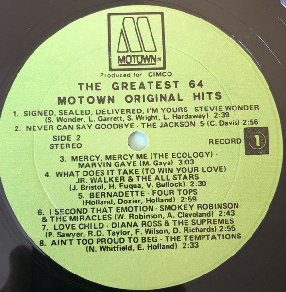 Various – Original Greatest Hits Of Motown Volumes 1 and 2 - 1975 Compilation