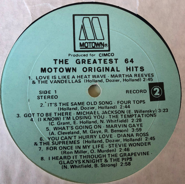 Various – Original Greatest Hits Of Motown Volumes 1 and 2 - 1975 Compilation
