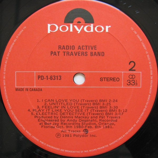 Pat Travers – Radio Active - 1981 Pressing