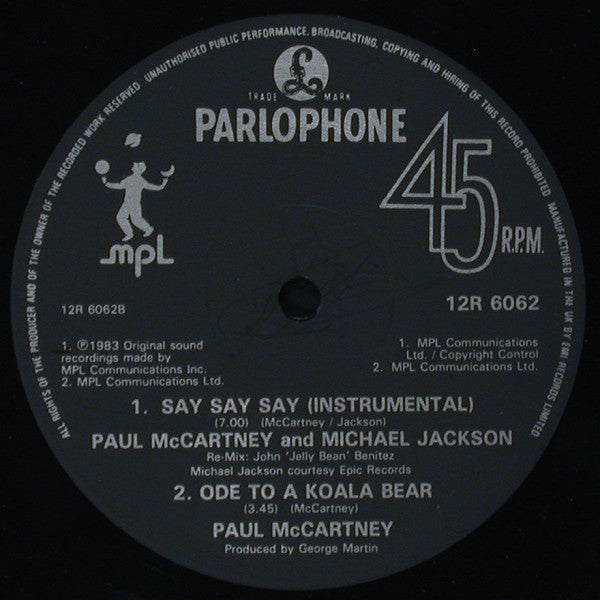 Paul McCartney and Michael Jackson ‎– Say Say Say - 1983 UK Pressing