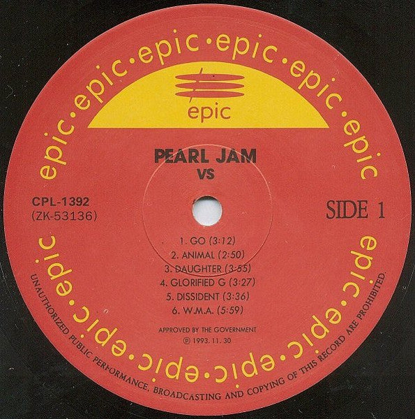 Pearl Jam – Vs - 1993 South Korean Original, Rare!