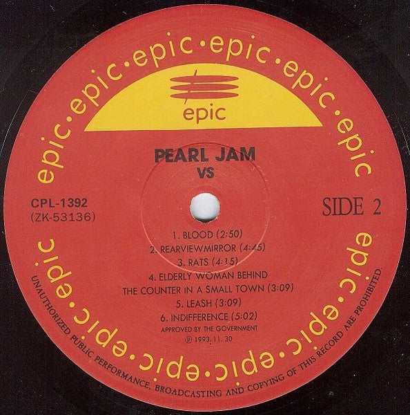 Pearl Jam – Vs - 1993 South Korean Original, Rare!