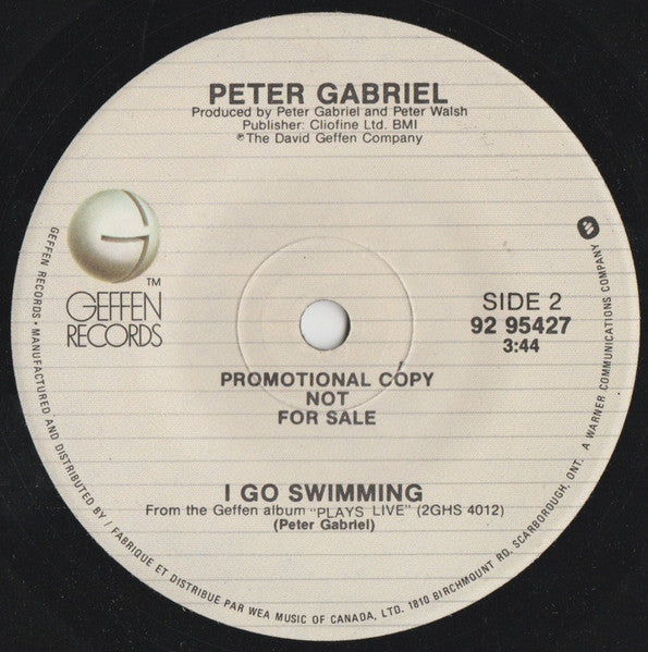 Peter Gabriel – Solsbury Hill / I Go Swimming (Live) -  7" Single, 1983 Promo