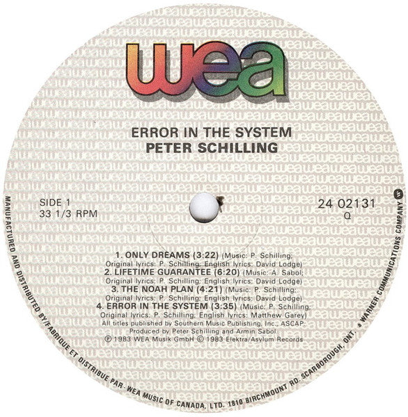 Peter Schilling – Error In The System - 1983 Original