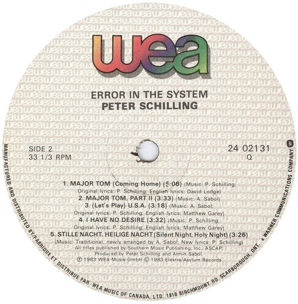 Peter Schilling – Error In The System - 1983 Original