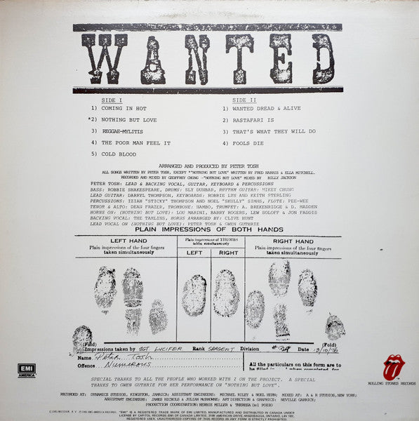 Peter Tosh – Wanted Dread and Alive - 1981 Original
