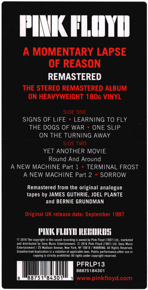 Pink Floyd – A Momentary Lapse Of Reason - Remastered, 180g Sealed! VinylPursuit.com