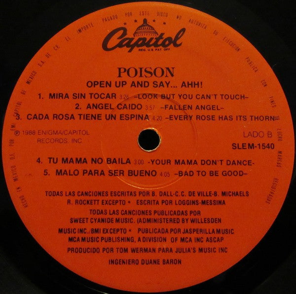 Poison – Open Up And Say ...Ahh! - 1988 Original Mexican Pressing!