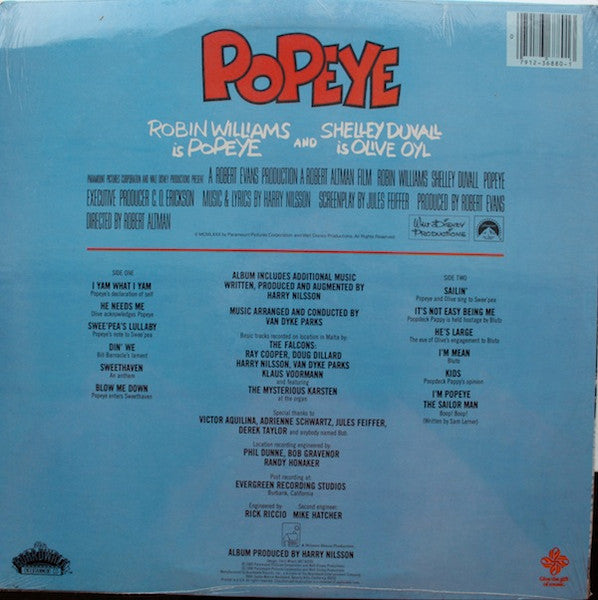 Popeye - Original Motion Picture Soundtrack Album -1980 US Pressing, SEALED!