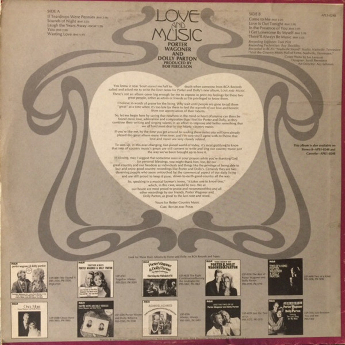 Porter Wagoner And Dolly Parton – Love And Music 1973 US Pressing VinylPursuit.com