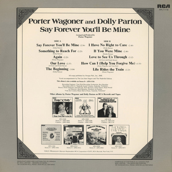 Porter Wagoner and Dolly Parton – Say Forever You'll Be Mine - 1975 VinylPursuit.com