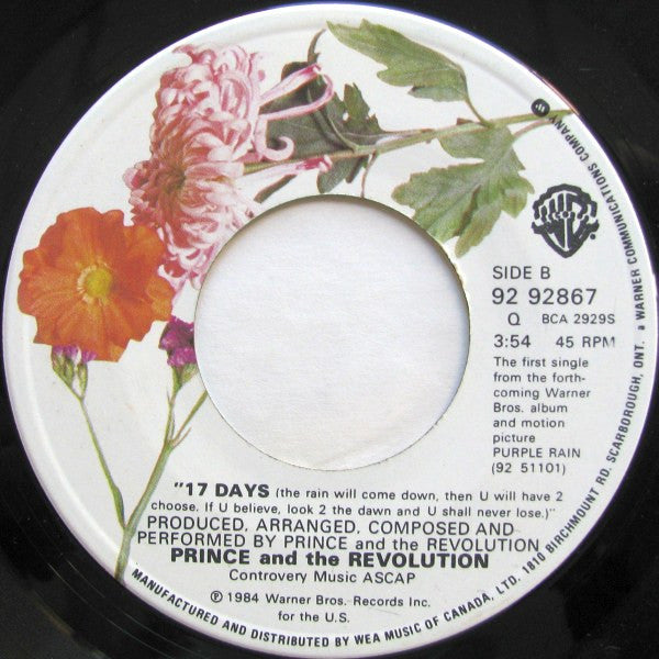 Vinyl record label with floral design and text