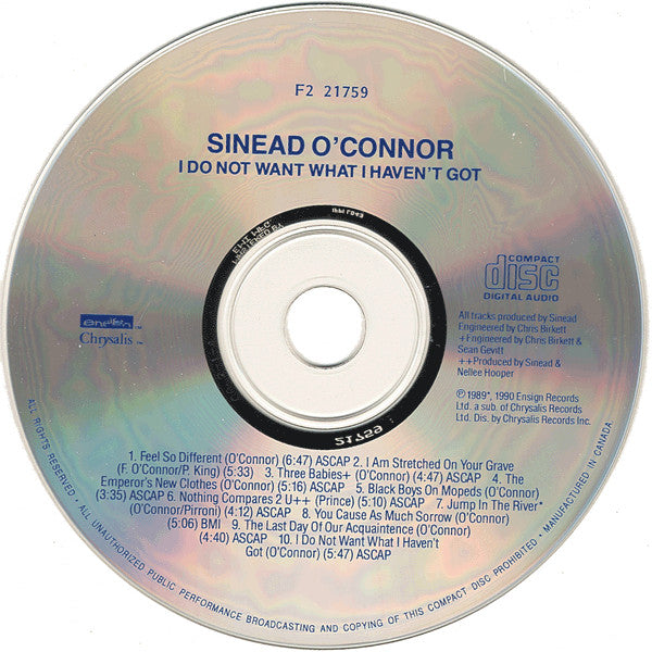 Sinéad O'Connor – I Do Not Want What I Haven't Got - 1990 CD Vinyl Pursuit Inc