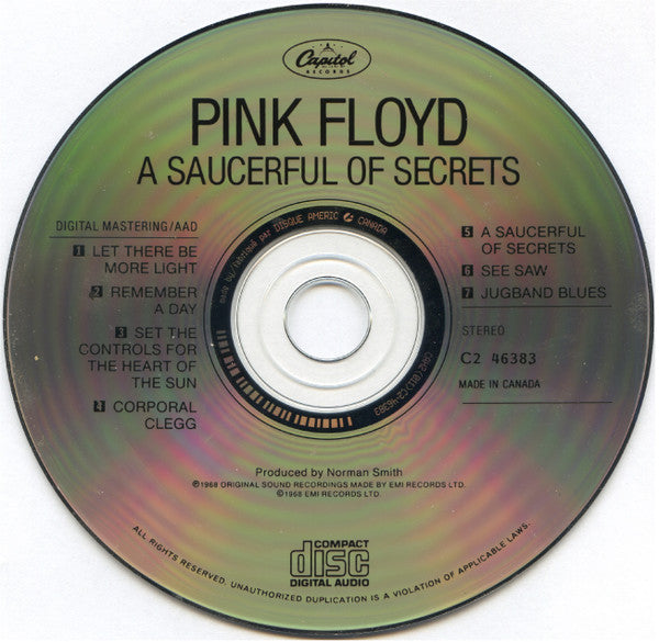 Pink Floyd – A Saucerful Of Secrets - 1988 CD Vinyl Pursuit Inc