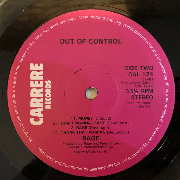 Rage – Out Of Control - 1981 UK Original VinylPursuit.com