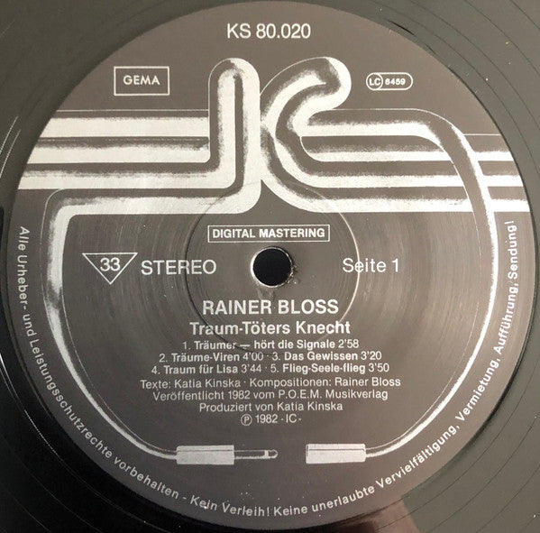 Rainer Bloss - Traum-Toters Knecht - 1982 German Original VinylPursuit.com