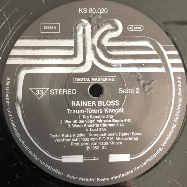 Rainer Bloss - Traum-Toters Knecht - 1982 German Original VinylPursuit.com