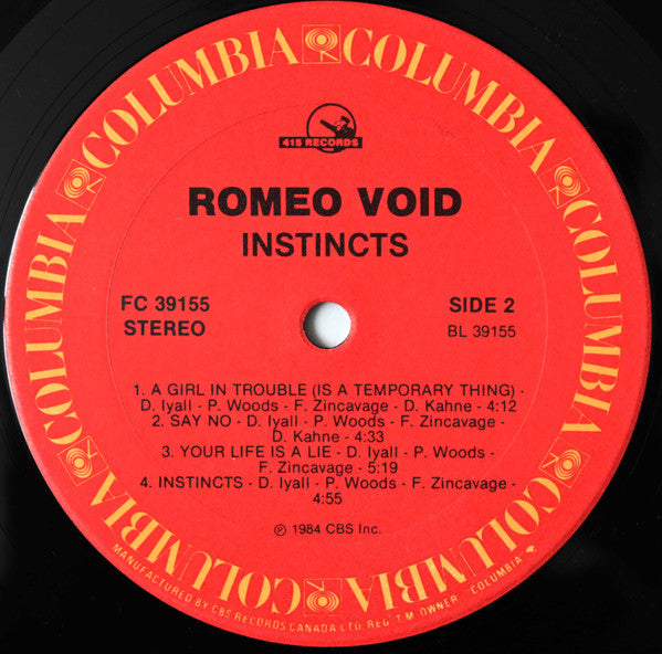 Romeo Void – Instincts - 1984 Original!