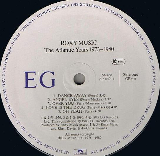 Roxy Music – The Atlantic Years 1973 - 1980 - 1983 German Pressing Vinyl Pursuit Inc