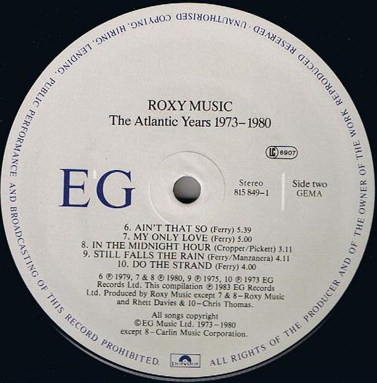Roxy Music – The Atlantic Years 1973 - 1980 - 1983 German Pressing Vinyl Pursuit Inc
