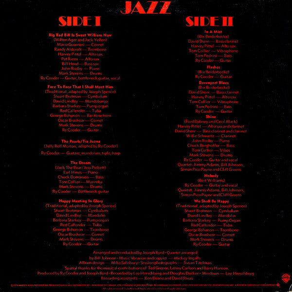 Ry Cooder ‎– Jazz - 1978 Original