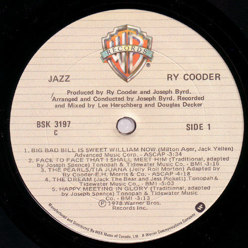 Ry Cooder ‎– Jazz - 1978 Original