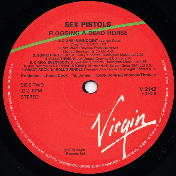 Sex Pistols – Flogging A Dead Horse (Greatest Hits) - 1979 UK 1st Pressing Compilation