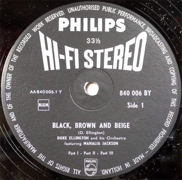 Duke Ellington And His Orchestra Featuring Mahalia Jackson – Black, Brown And Beige - Netherlands