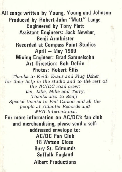 AC/DC – Back In Black - 1980 Cassette