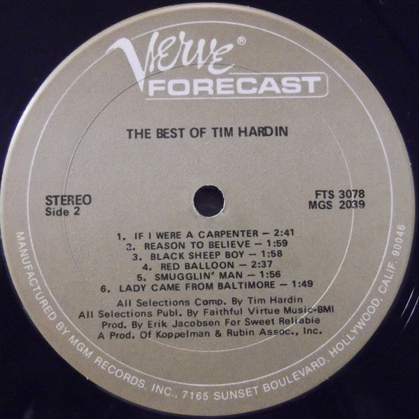 Tim Hardin – The Best Of Tim Hardin -  1972 US Pressing