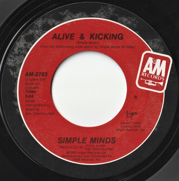Simple Minds – Alive and Kicking -  7" Single - 1985 US Pressing