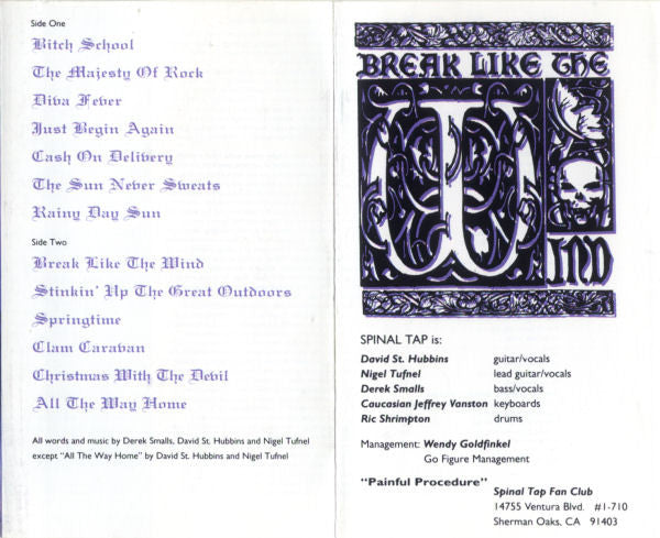 Spinal Tap – Break Like The Wind - Cassette, 1992 VinylPursuit.com