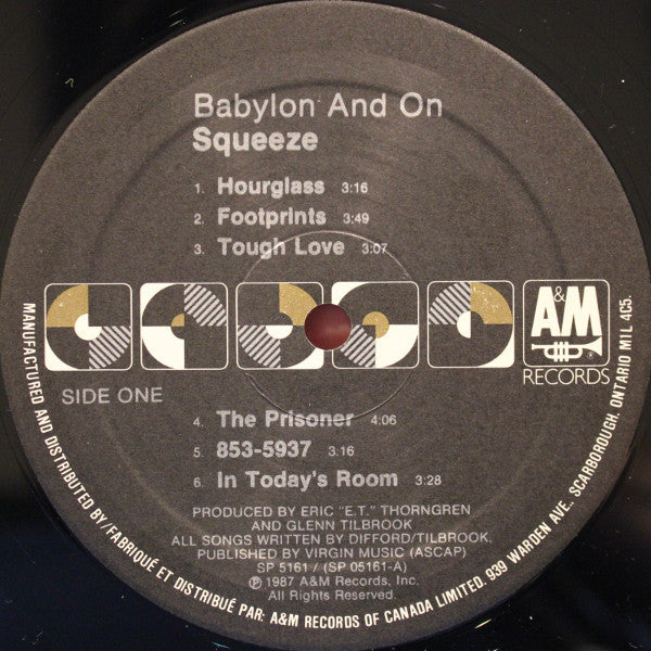 Squeeze ‎– Babylon And On - 1987 Pressing