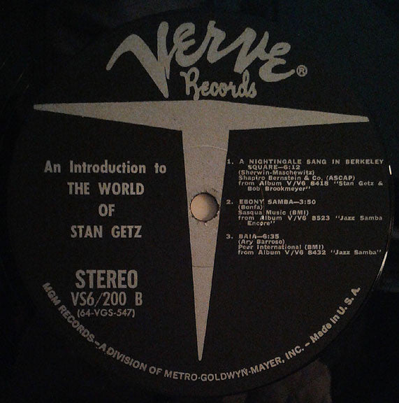 Stan Getz ‎– A Stan Getz Sampler: An Introduction To The World Of Stan Getz - 1964 Verve Original