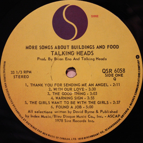 Talking Heads – More Songs About Buildings And Food - 1978 Original!