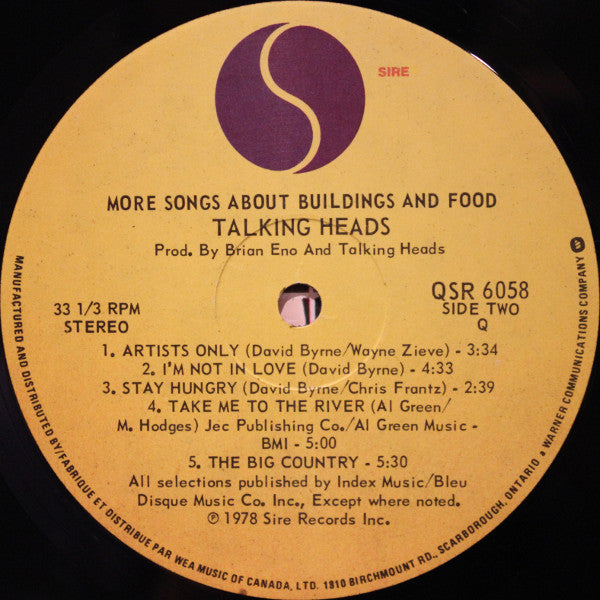 Talking Heads – More Songs About Buildings And Food - 1978 Original!