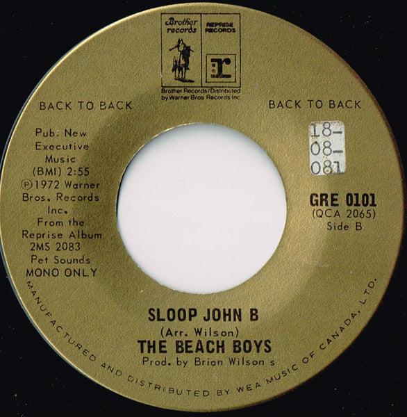 The Beach Boys – Wouldn't It Be Nice / Sloop John B -  7" Single - 1973 Rare