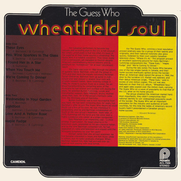 The Guess Who ‎– Wheatfield Soul - 1975 Original VinylPursuit.com