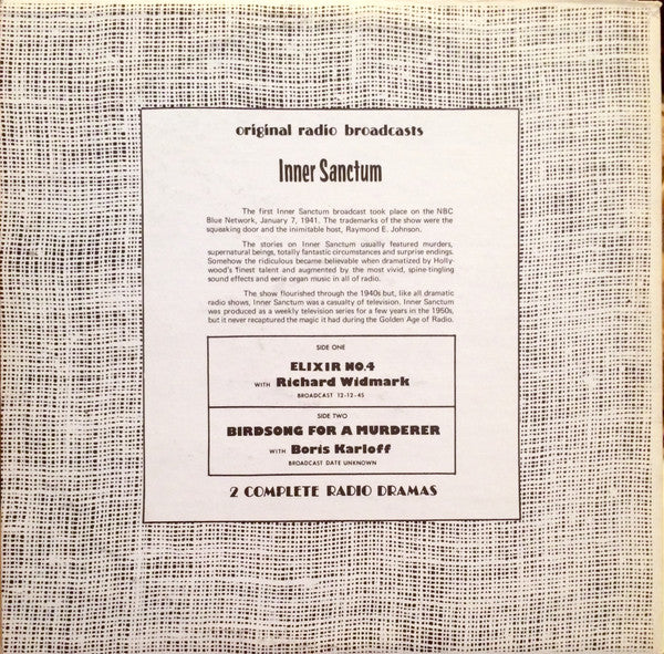 The Inner Sanctum - Richard Widmark, Boris Karloff - 1973 US Original Mono Pressing VinylPursuit.com