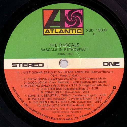 The Rascals – In Retrospect - 1986 Compilation VinylPursuit.com
