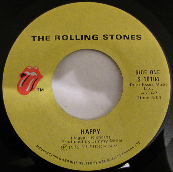 The Rolling Stones – Happy -  7" Single, 1972 with Die-Cut Sleeve! Vinyl Pursuit Inc