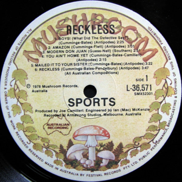 The Sports ‎– Reckless - 1978 Austrailan Original VinylPursuit.com