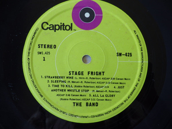 The Band ‎– Stage Fright - 1970 Malaysian Pressing