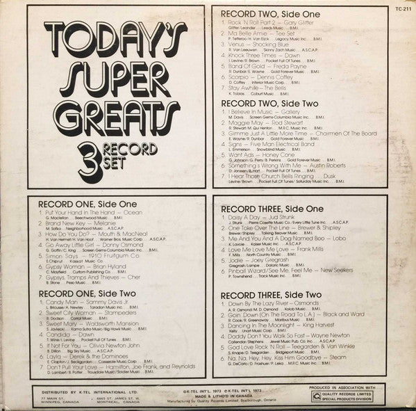 Today's Super Greats - 3 Record Set - 1973 Original