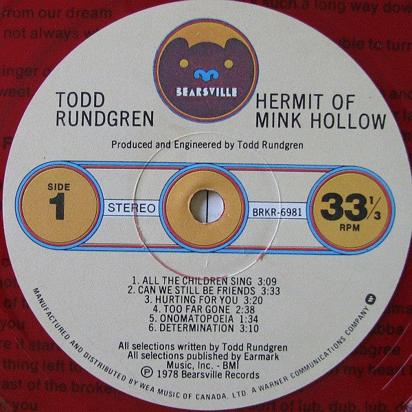 Todd Rundgren – Hermit Of Mink Hollow - 1978 Red Vinyl!