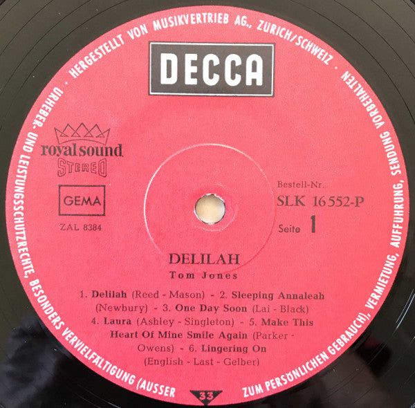 Tom Jones – Delilah - 1968 German Pressing