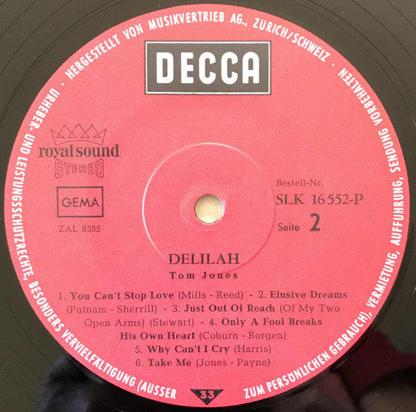 Tom Jones – Delilah - 1968 German Pressing