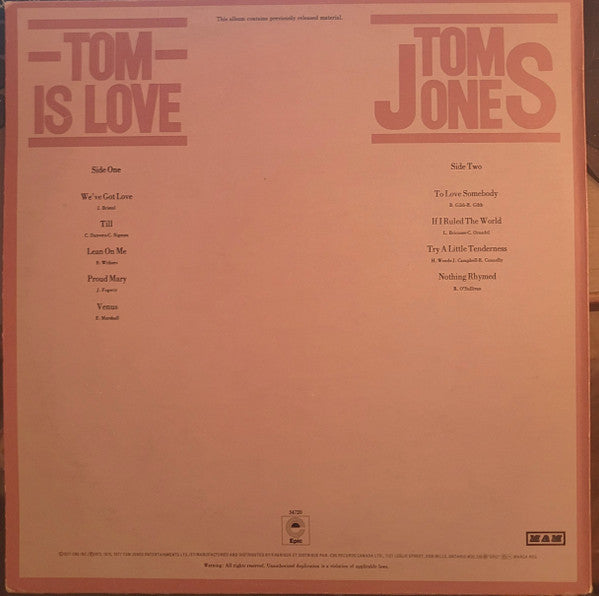 Tom Jones – Tom Is Love - 1977 Compilation - Bargain! VinylPursuit.com