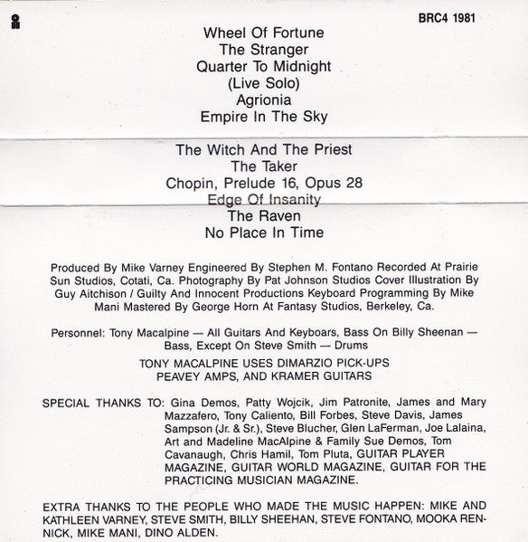 Tony MacAlpine – Edge Of Insanity - 1986 Original Cassette VinylPursuit.com
