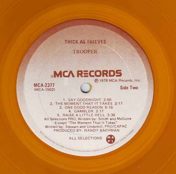 Trooper ‎– Thick As Thieves - 1978 Original, Yellow Vinyl!